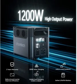 Фото: Зарядна станція Choetech BS061 1200W 1024Wh + Wi-Fi + BT (BS061-BQB) № 5 | KTC