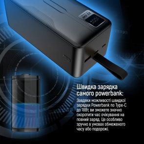 Батарея універсальна ColorWay Power Bank 50000mAh Digital Display 22.5W Black (CW-PB500LPC5BK-PDD)