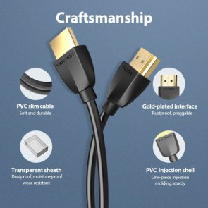 Кабель Vention Portable v2.0 4K 60Hz PVC HDMI / HDMI 0.5m Black (AAIBD)