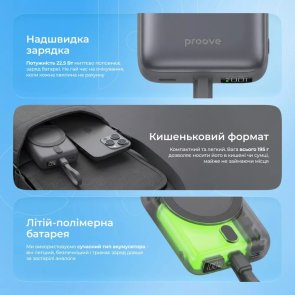  Батарея універсальна Proove Neutron 10000mAh 22.5W Qi 15W Gray (PBNE22022203)