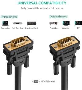 Кабель UGREEN VG101 VGA / VGA 1.5m Black (11630)