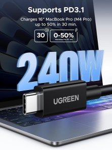 USB кабелі та розгалужувачі UGREEN Thunderbolt 5 L703 PD 3.1 120Gbps 240W 5A Type-C / Type-C 1m Black (45996)