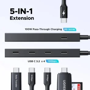 Фото: USB-хаб UGREEN CM806 5in1 Black (55334) № 3 | KTC