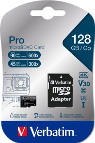 FLASH пам'ять Verbatim Pro UHS-I V30 U3 Class 10 SDXC 128GB + SD Adapter (47044)