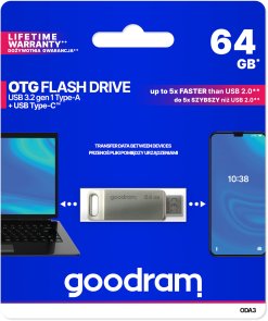 Флешка USB GOODRAM OTG ODA3 64GB Grey (ODA3-0640S0R11)