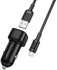 Фото: Автомобільний зарядний пристрій BOROFONE BZ34 Cloud 18W Black with AM/MicroB (6941991122279) № 2 | KTC