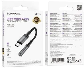Фото: Перехідник BOROFONE BV24 Graceful Type-C / Jack 3.5mm Metal Grey (6941991118999) № 6 | KTC