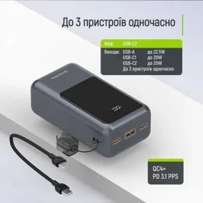 Фото: Батарея універсальна ColorWay Urban 20000mAh 22.5W Gray (CW-PB200LP03GR) № 9 | KTC