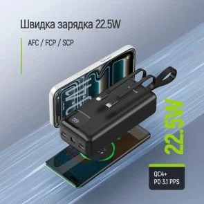 Фото: Батарея універсальна ColorWay EnergyHub 30000mAh 22.5W Built-in Cable Type-C/Lightning (CW-PB300LP05BK) № 11 | KTC