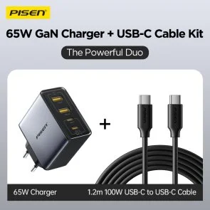 Фото: Зарядний пристрій Pisen BOLT Utility PD 65W Black with Type-C / Type-C (TP-C66_Kit) № 3 | KTC
