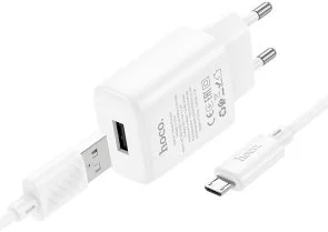 Фото: Зарядний пристрій Hoco C134A Solid 2.4A White with AM / MicroB (6942007621342) № 2 | KTC