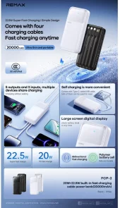 Фото: Батарея універсальна Remax FCP-2 20000mAh 22.5W White built-in Cable (6954851247012) № 3 | KTC