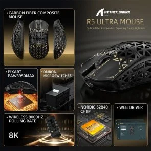 Фото: Миша Attack Shark R5 Ultra WL/BT/USB Black (R5ULTRAB_AS) № 3 | KTC