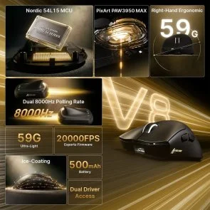 Фото: Миша Attack Shark V8 Ultra-Light WL/BT/USB Black (V8B_AS) № 4 | KTC