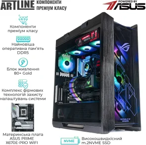 Фото: Персональний комп'ютер ARTLINE Overlord STRIX Windows 11 Pro (STRIXv183Win) - AMD Ryzen 9 9950X3D / 96 ГБ DDR5 / PCI-E SSD, SATA 3 SSD 2 ТБ + 2 ТБ / Nvidia / GeForce RTX 5080, 16 ГБ / AMD X670 / 1000 Вт № 4 | KTC