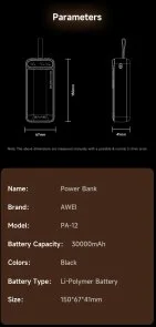 Фото: Батарея універсальна Awei PA-12 30000mAh 22.5W Black (6954284021838) № 10 | KTC