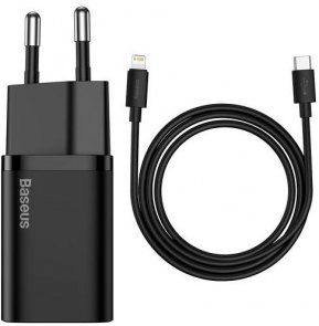 Зарядний пристрій Baseus Super Si Quick Charger 1C 20W With Simple Wisdom Data Cable Type-C to Lightning 1m Black (TZCCSUP-B01)