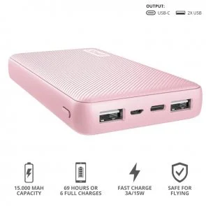 Фото: Батарея універсальна Trust Primo Compact 15000mAh Pink (23901_TRUST) № 8 | KTC