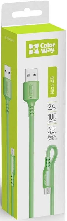 Фото: Кабель ColorWay Soft Silicone 2.4A AM / Micro USB 1m Green (CW-CBUM042-GR) № 2 | KTC