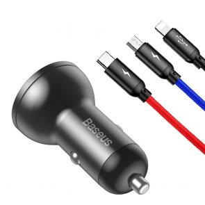 Зарядний пристрій Baseus Digital Display Dual 2xUSB 24W 4.8A with Three Primary Colors 3in1 cable 1.2m (TZCCBX-0G)