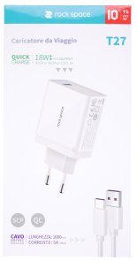 Зарядний пристрій Rock Space CH-T27 Travel 18W with Type-C cable White (HPM6-QJR-WP)