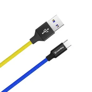Фото: Кабель ColorWay 2.4A AM / Type-C 1m Blue/Yellow (CW-CBUC052-BLY) № 2 | KTC