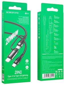 Кабель BOROFONE BX61 3A 60W Type-C / Type-C/Lightning 1m Black (BX61CCLB)