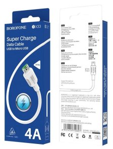 Кабель BOROFONE BX33 Billow 4A AM / MicroUSB 1m White (BX33MW)