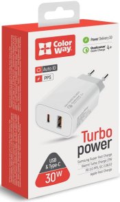 Зарядний пристрій ColorWay Power Delivery Port PPS 30W White (CW-CHS037PD-WT)