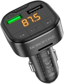 Автомобільний зарядний пристрій + FM-трансмітер BOROFONE BC43 Flash 18W Black