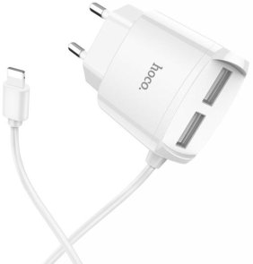Зарядний пристрій Hoco C59A Mega Joy White with AM/Lightning (6931474707949)