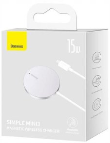 Бездротовий зарядний пристрій Baseus Simple Mini3 Magnetic Wireless Charger 15W Silver (CCJJ040012)