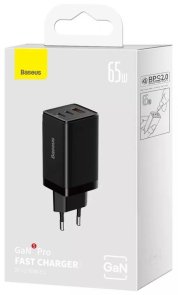 Зарядний пристрій Baseus GaN5 Pro PD QC 65W 3.25A Black with Type-C/Type-C (CCGP120201)