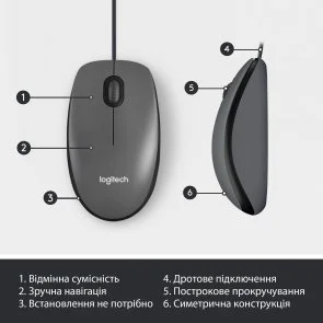 Фото: Миша Logitech M100 USB Black (910-006652) № 5 | KTC