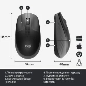 Фото: Миша Logitech M190 Full Size Wireless Charcoal (910-005905) № 4 | KTC