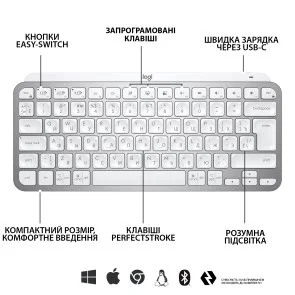 Фото: Клавіатура Logitech MX Keys Mini Minimalist US/Ukr Pale Grey (920-010499) № 10 | KTC