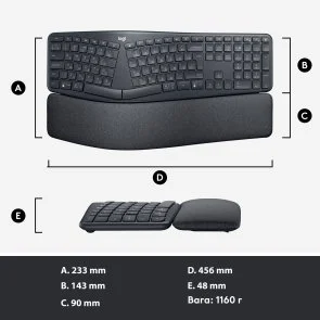 Фото: Клавіатура Logitech Ergo K860 Wireless Us/Ukr Graphite OEM (920-010352) № 9 | KTC