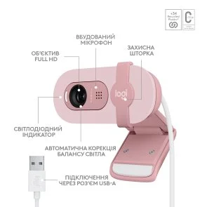 Фото: Web-камера Logitech Brio 100 Rose (960-001623) № 5 | KTC