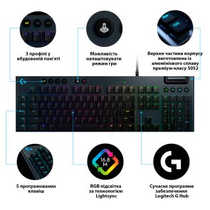 Клавіатура Logitech G815 Lightspeed RGB Mechanical US International Tactile USB Black (920-008992)