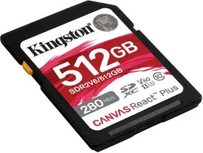 Фото: FLASH пам'ять Kingston Canvas React Plus U3 V60 SDXC 512Gb (SDR2V6/512GB) № 2 | KTC