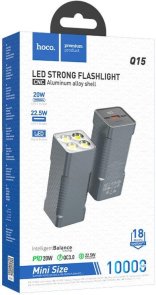 Батарея універсальна Hoco Q15 Flashlight 10000mah 22.5W Metal Gray (Q15 Metal Gray)