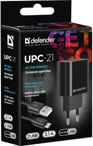 Фото: Зарядний пристрій Defender UPC-21 Black with AM/MicroUSB (83581) № 7 | KTC