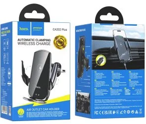 Фото: Кріплення для мобільного телефону Hoco CA202 Plus Enlightener Infrared Induction Wireless Charging Car Holder air outlet Black Metal Gray (6942007623469) № 8 | KTC