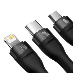 Кабель Baseus Flash Series II One-for-three Fast Charging 100W AM / Type-C/Lightning/Micro USB 1.2m Black (CASS030001)