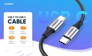 Фото: Кабель UGREEN US261 Round Cable Nickel Plating Aluminum 60W 3A Type-C / Type-C 0.5m Black/Gray (US261/50149) № 5 | KTC
