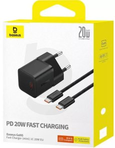 Зарядний пристрій Baseus GaN5FC mini 1C 20W Black with cable Type-C (P10110900113-00)