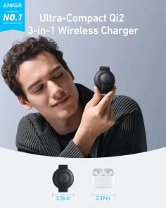 Фото: Бездротова зарядна станція Anker MagGo Wireless Charging Pad 3in1 15W Black (B25M8H11) № 6 | KTC