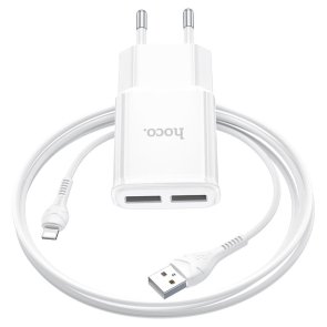 Зарядний пристрій Hoco C88A Star Round White with AM/Lightning (6931474749512)