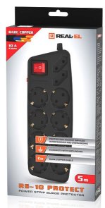 Мережевий фільтр Real-EL RS-10 Protect 10/5 m Black (EL122300040)