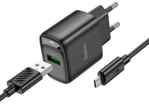 Зарядний пристрій Hoco C140A Smart 18W Black with AM / MicroB (6942007627801)